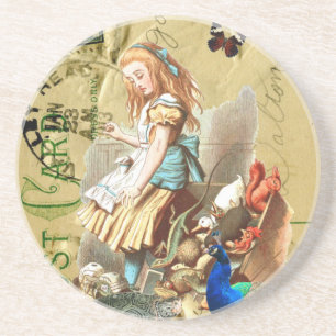 Dessous De Verre En Grès Vintage Alice au pays des merveilles collage