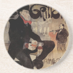 Dessous De Verre En Grès Vintage Art Nouveau Le Grillon, Homme buvant de la