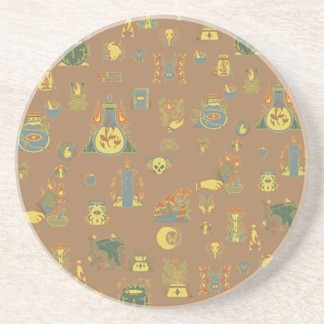 Dessous De Verre En Grès Vintage Art Witchy (Devant)