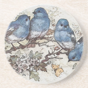 Dessous De Verre En Grès Vintage bluebird illustration oiseaux mignons natu
