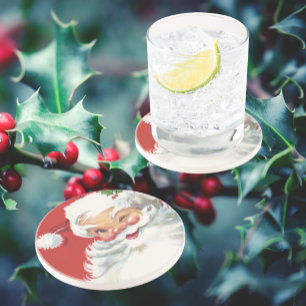 Dessous De Verre En Grès Vintage Christmas, Jolly Winking Santa Claus