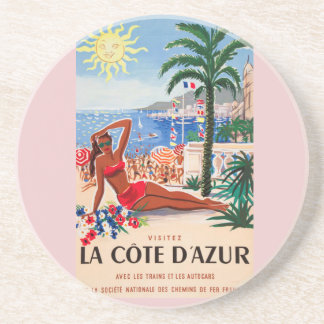 Dessous De Verre En Grès Vintage Côte d'Azur Beach Girl