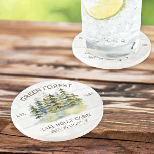 Dessous De Verre En Grès Vintage Foggy Green Forest Cabine Lodge