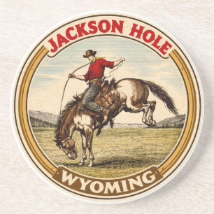 Dessous De Verre En Grès Vintage Jackson Hole Bucking Bronco wyoming cow-bo
