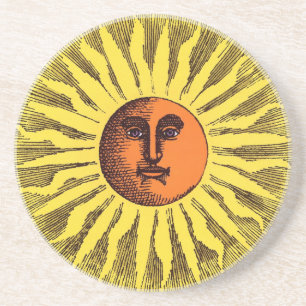 Dessous De Verre En Grès Vintage jaune céleste souriant Joyeux soleil hippi