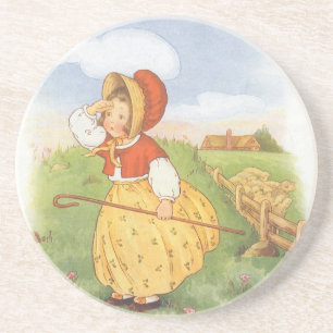 Dessous De Verre En Grès Vintage Little Bo Peep Mère Goose Nurserme Rhyme