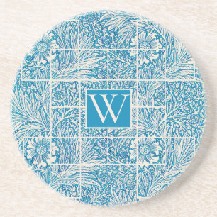 Dessous De Verre En Grès Vintage motif floral bleu et blanc