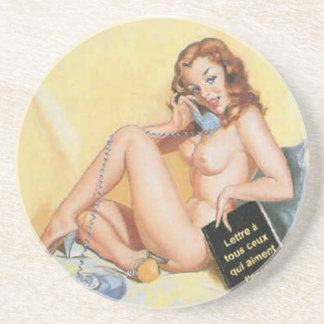 Dessous De Verre En Grès Vintage Naughty Hello Pin Up Girl