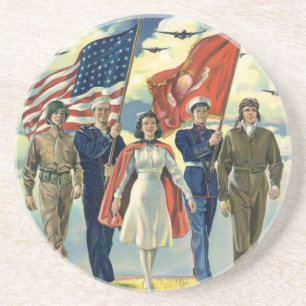 Dessous De Verre En Grès Vintage Patriotique, Fiers Héros du personnel mili