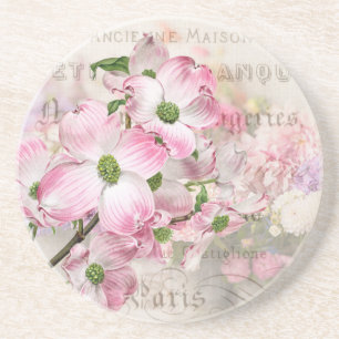 Dessous De Verre En Grès Vintage Pink Dogwood Blossoms Stone Coaster