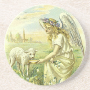 Dessous De Verre En Grès Vintage religieux de Pâques Ange victorien avec ag
