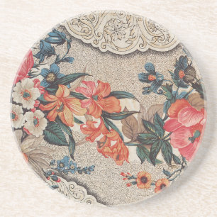 Dessous De Verre En Grès Vintage rouge orange blanc motif