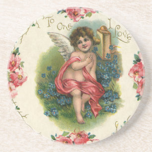 Dessous De Verre En Grès Vintage Saint-Valentin victorien Chérubin au télép