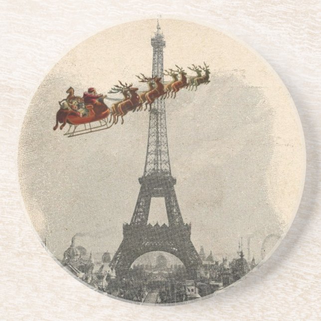 Dessous De Verre En Grès Vintage Santa sur Paris Christmas Coaster (Devant)