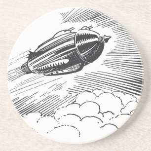 Dessous De Verre En Grès Vintage Science Fiction Spaceship Rocket in Clouds