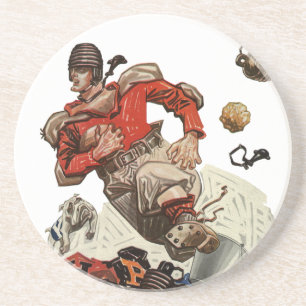 Dessous De Verre En Grès Vintage Sports Football Quarterback Player Running