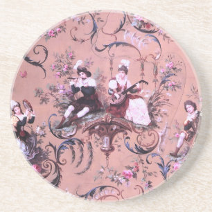 Dessous De Verre En Grès Vintage Toile rose Victorien Style Floral