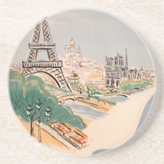Dessous De Verre En Grès Vintage Tour Eiffel Paris Air Travel Publicité