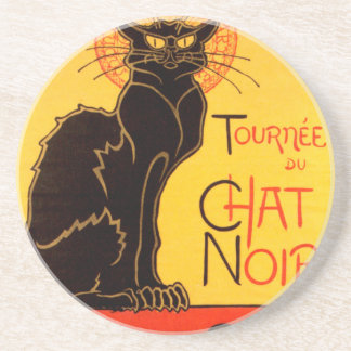 Dessous De Verre En Grès Vintage Tournee de Conversation Noir Chat Noir