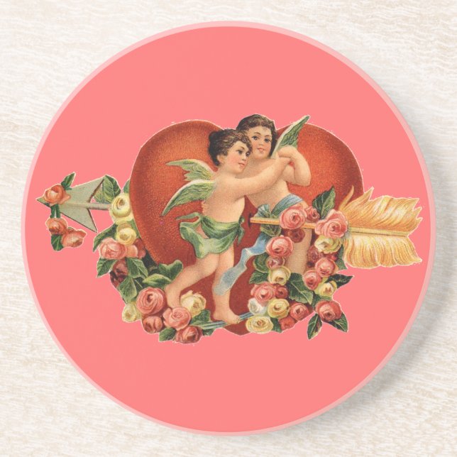 Dessous De Verre En Grès Vintage Valentine Cherubs (Devant)