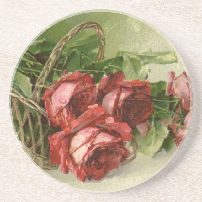 Dessous De Verre En Grès Vintage Valentine's Day, Crimson Red Roses (Devant)