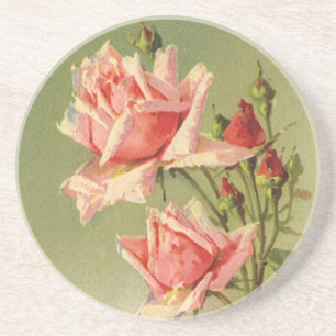 Dessous De Verre En Grès Vintage Valentine's Day Pink Victorian Garden Rose