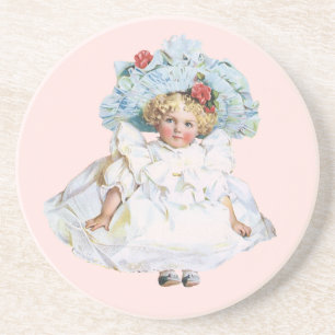 Dessous De Verre En Grès Vintage Victorian Baby Girl Doll, Easter Dress Hat