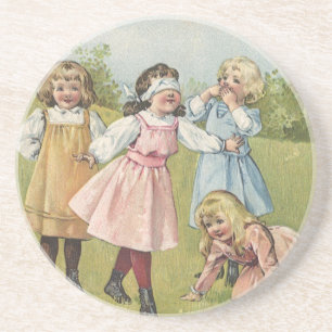 Dessous De Verre En Grès Vintage Victorian Children Play Blind Man's Bluff