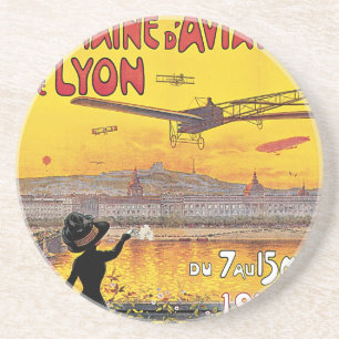 Dessous De Verre En Grès Vintage voyage, Avions de l'aviation, Lyon, France