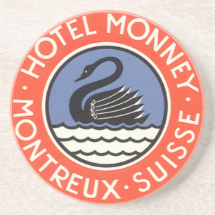 Dessous De Verre En Grès Vintage voyage, Swan Bird Hotel Monney Suisse