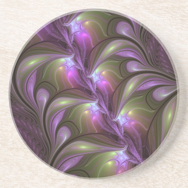 Dessous De Verre En Grès Violet Abstrait violet violet kaki fractal (Devant)