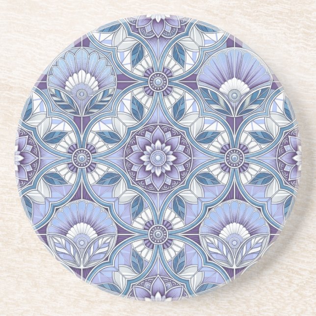 Dessous De Verre En Grès Violet, Lavender, Lilac, Blues & White Art Deco (Devant)
