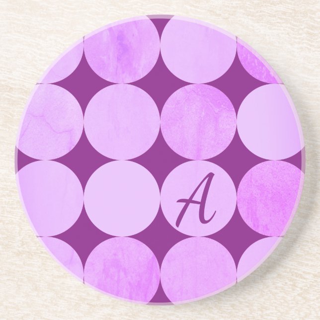 Dessous De Verre En Grès Violet, Violet Magenta et Cercles roses Monogramme (Devant)