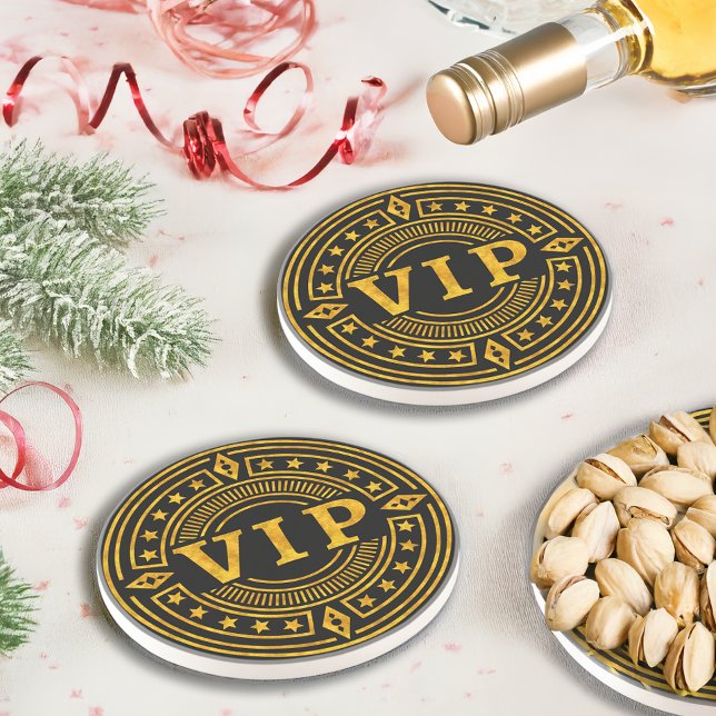 Dessous De Verre En Grès VIP Very Special Person Gold and Black Retro Chic (Créateur téléchargé)