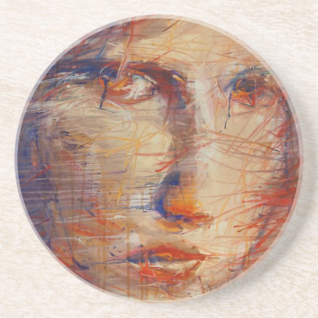 Dessous De Verre En Grès Visage Abstrait (Devant)