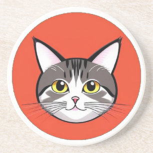 Dessous De Verre En Grès Visage de chat de dessin animé mignon avec design
