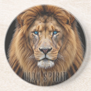 Dessous De Verre En Grès Visage de lion majestueux aux yeux bleus Faune A