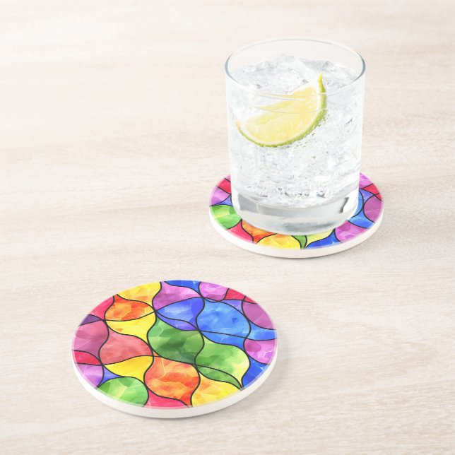 Dessous De Verre En Grès Vitrail arc-en-ciel aquarelle (Côté)