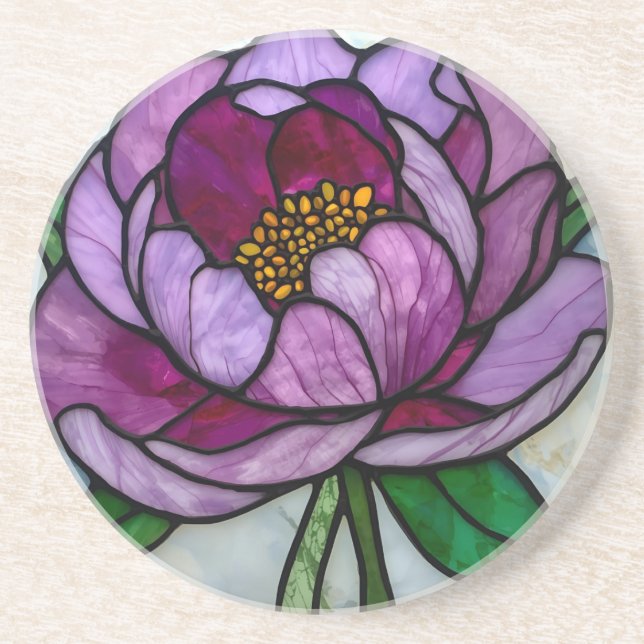 Dessous De Verre En Grès Vitraux Pivoine Violette (Devant)