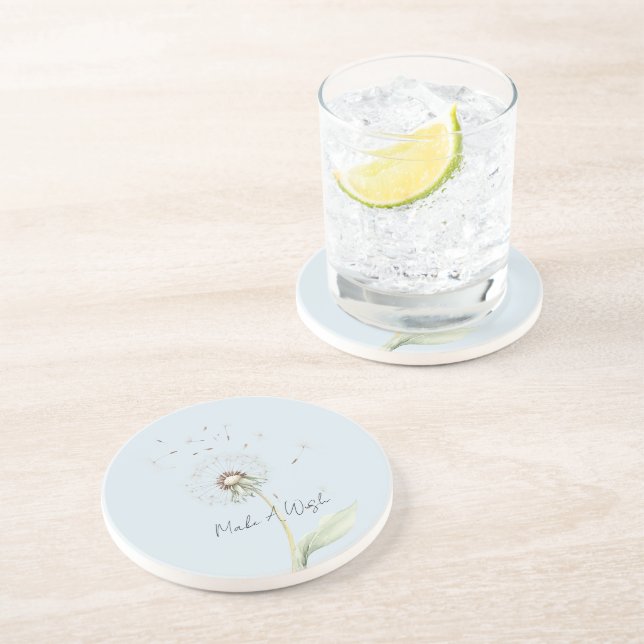 Dessous De Verre En Grès Vœu de fleur de pissenlit bleu (Côté)