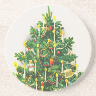 Dessous De Verre En Grès Vœux de Noël, carte vintage, Sapin de Noël