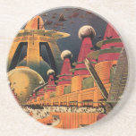 Dessous De Verre En Grès Voiture volant vintage de science fiction futurist<br><div class="desc">illustration vintage image de science-fiction voyage et transport avec un livre classique retro sci fi milieu urbain avec une ville de l'avenir. Les bâtiments architecturaux sont en forme de cônes et les véhicules volent dans le ciel comme des oiseaux tandis que la foule se déplace à travers la métropole.</div>