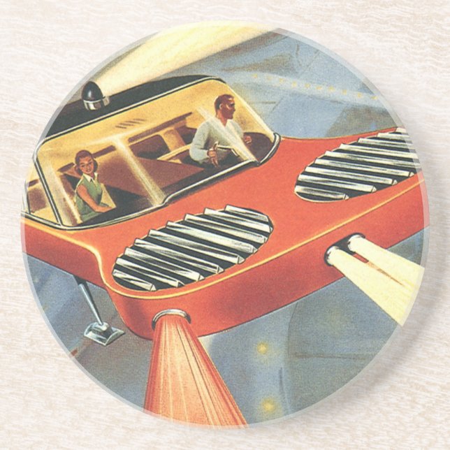 Dessous De Verre En Grès Voiture volante futuriste de science-fiction vinta (Devant)