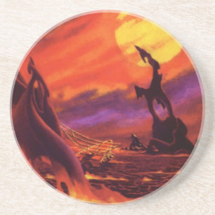 Dessous De Verre En Grès Volcano Planète de science-fiction vintage avec La