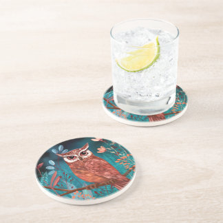 Dessous De Verre En Grès Vom Künstler handillustrierte Eule – Boho Natur