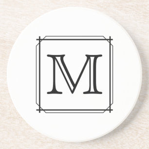 Dessous De Verre En Grès Votre lettre. Monogramme fait sur commande. Noir