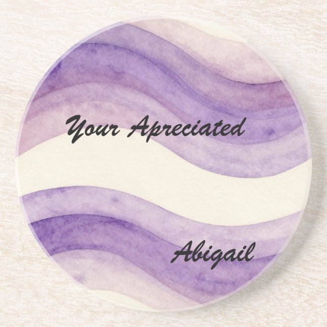 Dessous De Verre En Grès Votre Nom Ondulé Violet Aquarelle Rétro Apprécié (Devant)