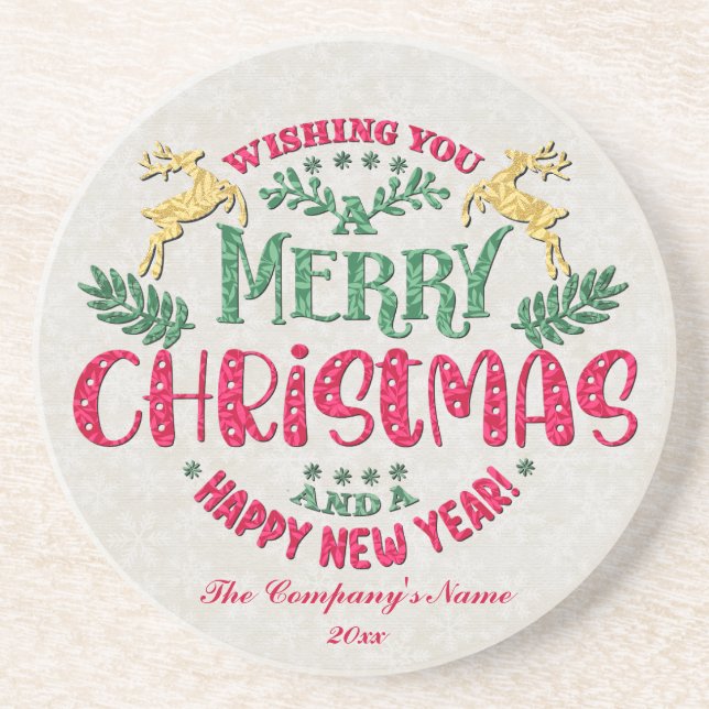 Dessous De Verre En Grès Vous souhaitant un Joyeux Noël et une Bonne Année (Devant)