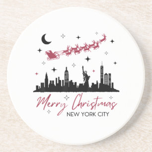 Dessous De Verre En Grès Voyage de Noël à New York, Joyeux Noël Nouveau
