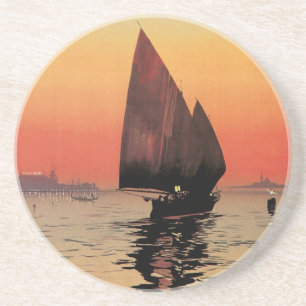Dessous De Verre En Grès Voyage Vintage, Bateaux au Excelsior Palace Venise